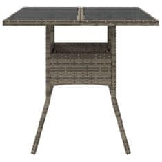 Vidaxl Záhradný stôl so sklenenou doskou, sivý 80x80x75 cm, polyratan