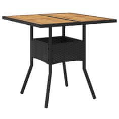 Vidaxl Záhradný stôl s akáciovou doskou, čierny 80x80x75 cm, polyratan