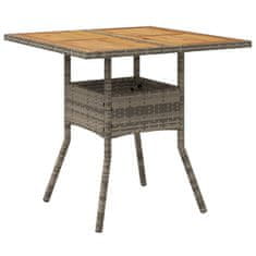 Vidaxl Záhradný stôl s akáciovou doskou, sivý 80x80x75 cm, polyratan