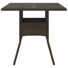 Vidaxl Záhradný stôl so sklenenou doskou, hnedý 80x80x75 cm, polyratan