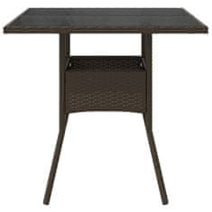 Vidaxl Záhradný stôl so sklenenou doskou, hnedý 80x80x75 cm, polyratan