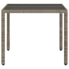 Vidaxl Záhradný stôl so sklenenou doskou sivý 90x90x75 cm polyratan