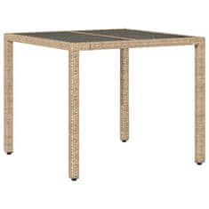 Vidaxl Záhradný stôl so sklenenou doskou, béžový 90x90x75cm, polyratan