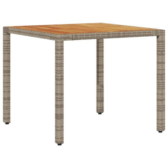 Vidaxl Záhradný stôl s akáciovou doskou, sivý 90x90x75 cm, polyratan