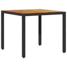 Vidaxl Záhradný stôl s akáciovou doskou, čierny 90x90x75 cm, polyratan