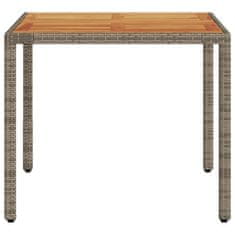 Vidaxl Záhradný stôl s akáciovou doskou, sivý 90x90x75 cm, polyratan