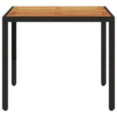 Vidaxl Záhradný stôl s akáciovou doskou, čierny 90x90x75 cm, polyratan