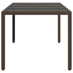 Vidaxl Záhradný stôl so sklenenou doskou hnedý 190x90x75 cm polyratan
