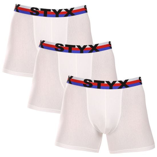 Styx 3PACK pánske boxerky long športová guma biele trikolóra (3U2061)