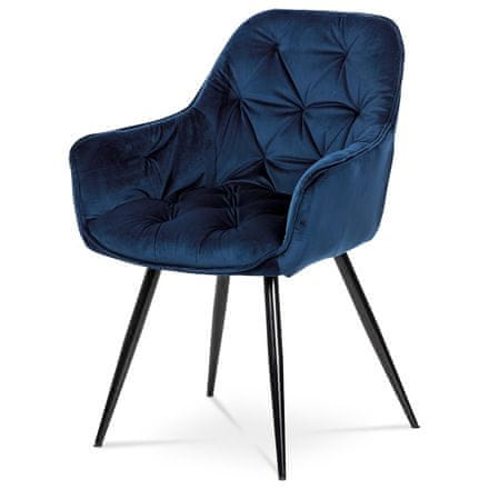 Autronic Moderní jídelní židle Jídelní židle, korálově modrá sametová látka, kovová čtyřnohá podnož, černý matn (DCH-421 BLUE4)