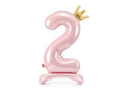 PartyDeco Fóliový balón číslo so stojanom 2 ružový 84cm