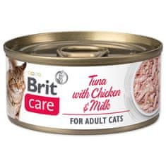 Brit Konzerva Care Cat tuniak a kura s mliekom, filety 70g