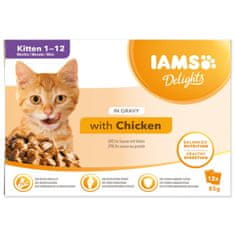 IAMS Kapsička Delights Kitten kura v omáčke multipack 1020g (12x85gr)