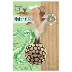 Magic Cat Hračka Natural Fun guľa s prírodnými pierkami a oblepené drevom 13cm