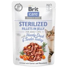 Brit Kapsička Care Cat Sterilized kačica a morka, filety v želé 85g