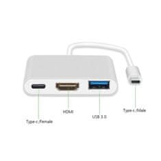 MG adaptér USB-C - HDMI 4K / USB / USB-C 0.25m, biely