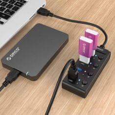 Orico USB 3.0. Rozbočovač s přepínači, 5x USB (černý)