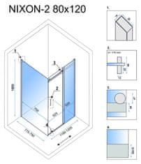 REA Nixon, sprchovací kút s posuvnými dverami 120(dvere) x 80(stena), pravý, číre sklo, chrómový profil, KPL-00408