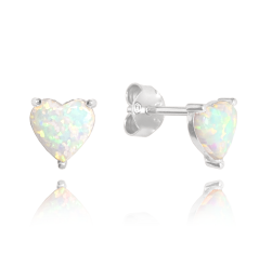 MINET Strieborné náušnice HEARTS s bielymi opálmi