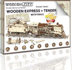Wooden city 3D puzzle Drevený expres s tendrom a koľajnicami 580 dielikov