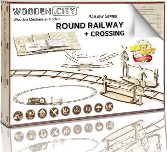 Wooden city 3D puzzle Kruhové koľaje s prejazdom 159 dielov