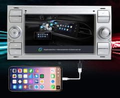 Podofo Strieborné Autorádio Ford TRANSIT, KUGA, FOCUS, MONDEO, GALAXY, FUSION, C-MAX, S-MAX, CONNNECT, Android Rádio Pre FORD s GPS navigáciou, WIFI, Bluetooth
