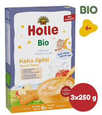 Holle Bio mléčná kaše na dobrou noc se špaldovými keksy a jablkem 3 x 250 g