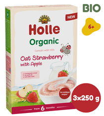Holle Bio mléčná kaše s ovesnými vločkami, jahodami a jablkem 3 x 250 g