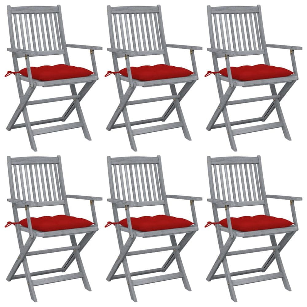 Vidaxl Skladacie vonkajšie stoličky s podložkami 6 ks akáciový masív