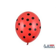 PartyDeco Balóny 30cm, 6v1, Bodkované - červeno/čierne