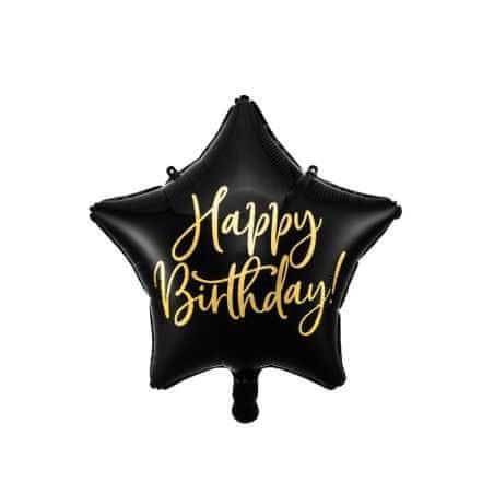 PartyDeco Fóliový balón – Happy Birthday, 40cm, čierny