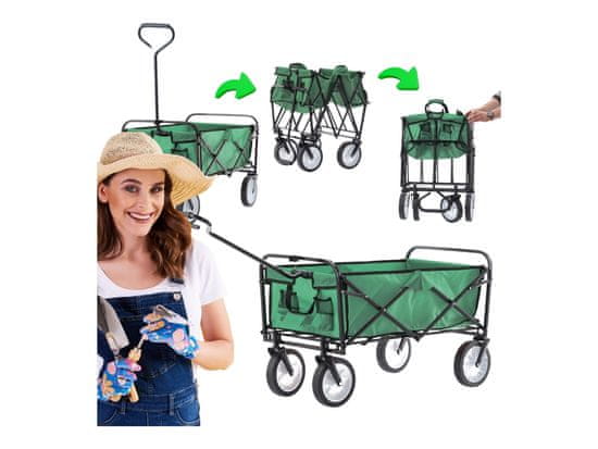 GARDEN LINE Zelený záhradný vozík, skladací, prepravný 119x53x92,5 cm