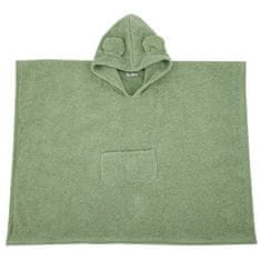Pončo bavlnené s kapucňou a uškami Olive green 75x120 cm