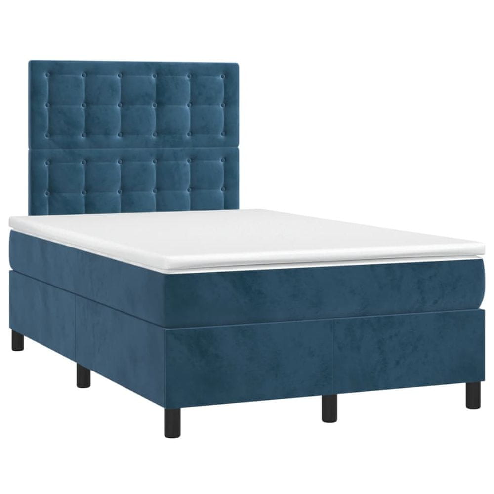 Vidaxl Boxspring posteľ s matracom a LED, tmavomodrá 120x190 cm, zamat