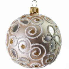 Decor By Glassor Vianočná guľa krémová kvietky (Veľkosť: 10)