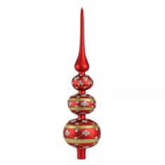 Decor By Glassor Vianočný špic červený so strieborným a zlatým dekorom