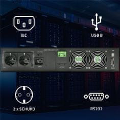 Qoltec neprerušiteľný zdroj napájania UPS pre RACK | 3kVA | 3000W | Účinník 1.0 | LCD | EPO | USB | On-line