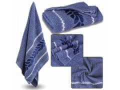 sarcia.eu Modrý kúpeľný uterák z bavlny s ozdobným vyšívaním, uterák so vzorom listov 70x135 cm x2