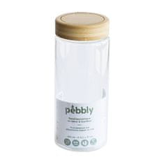 Pebbly Dóza , PKV-028, sklenená, okrúhla, na jedlo, 850 ml, bambusové veko s uzáverom, 8,5 x 8,5 x 21 cm