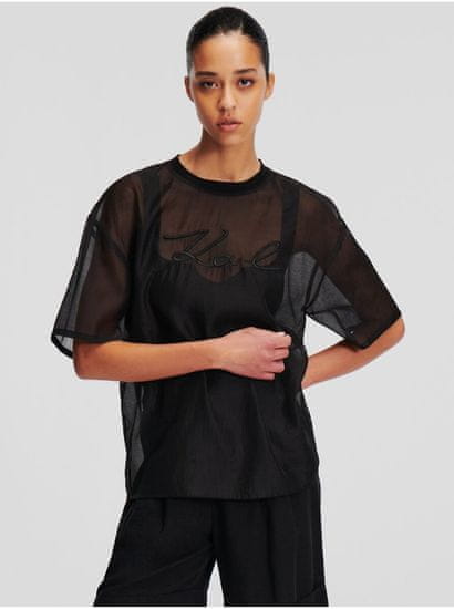 Karl Lagerfeld Čierne dámske oversize tričko KARL LAGERFELD Organza T-shirt