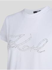 Karl Lagerfeld Biele dámske tričko KARL LAGERFELD Rhinestone Logo XS
