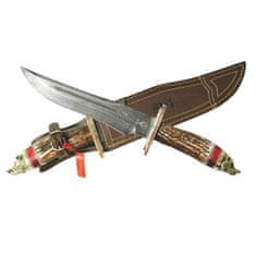 Muela MAGNUM-23DAM.C Magnum zberateľský nôž 23 cm, damašek, mosadz, jelení paroh, kožené pudzro