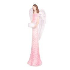Autronic Dekoračný anjel so svietnikom, ružový 40 cm