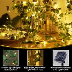 Netscroll Solárne svetlá vo forme viniča, 50 LED svetiel, svetelný reťazec z listov brečtanu, girlanda pre stenovú dekoráciu, dekorácia svadieb, záhrad, ohrád, vodotesné, solárne nabíjanie, 5m, LeafLights.