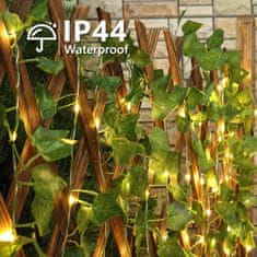 Netscroll Solárne svetlá vo forme viniča, 50 LED svetiel, svetelný reťazec z listov brečtanu, girlanda pre stenovú dekoráciu, dekorácia svadieb, záhrad, ohrád, vodotesné, solárne nabíjanie, 5m, LeafLights.
