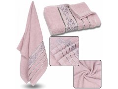 sarcia.eu Ružová bavlnená uterák s ozdobným vyšívaním, sivé vyšívanie 48x100 cm x1