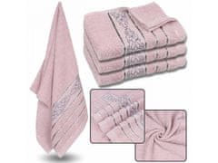 sarcia.eu Ružová bavlnená uterák s ozdobným vyšívaním, sivé vyšívanie 48x100 cm x3