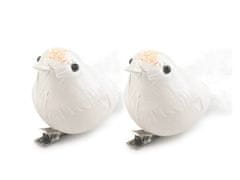 LAALU Sada 2 dekorácií: vtáčiky na klipe biele 5 x 15 cm