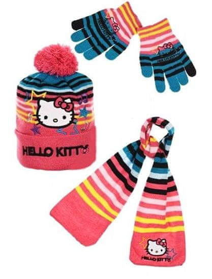 Sun City Dievčenská sada čiapky, prstové rukavice a šál Hello Kitty veľkosť 52