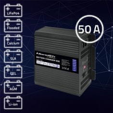 Qoltec Inteligentná profesionálna monolitická nabíjačka pre LiFePO4 AGM GEL SLA batérie | 50A | 12V